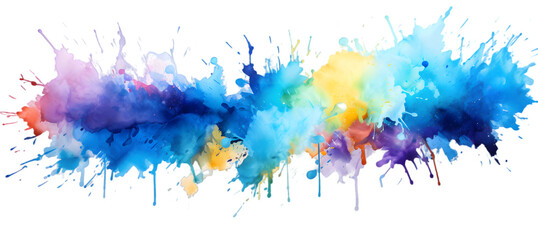 Abstract multicolor rainbow painting illustration. Watercolor splashes isolated on transparent background