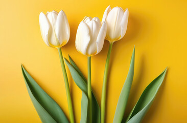 White tulips on a yellow background