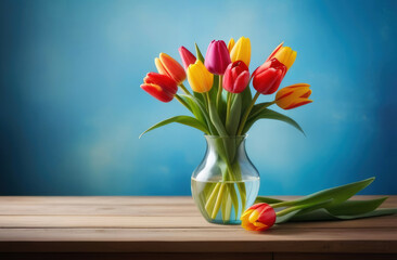 bouquet of tulips on a blue background