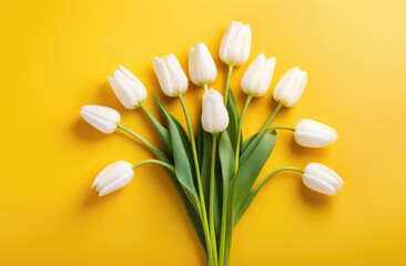 White tulips on a yellow background