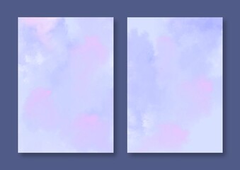 Watercolor background , template collection in blue pink purple colors. Watercolour brush strokes. Art for cards, flyer and cover design.