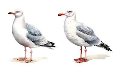 Fototapeta premium Grey seagull, watercolor clipart illustration with isolated background.