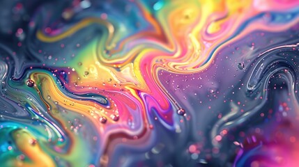 This is an image of vibrant, swirling colors mixed together in a liquid form, creating an abstract, artistic texture that appears both glossy and dynamic.
