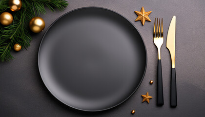 Shiny gold plate with star shaped silverware generated by AI