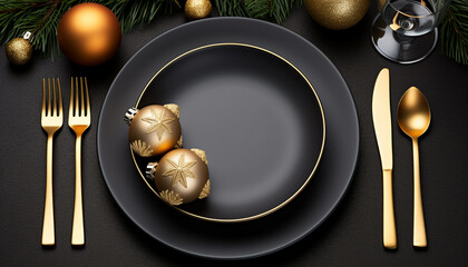 Christmas ornament on gold plate, celebrating winter season generated by AI