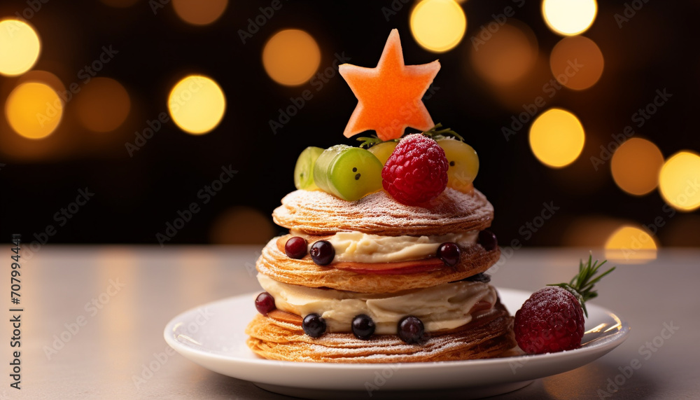 Canvas Prints stack of homemade pancakes with fresh berries and chocolate generated by ai