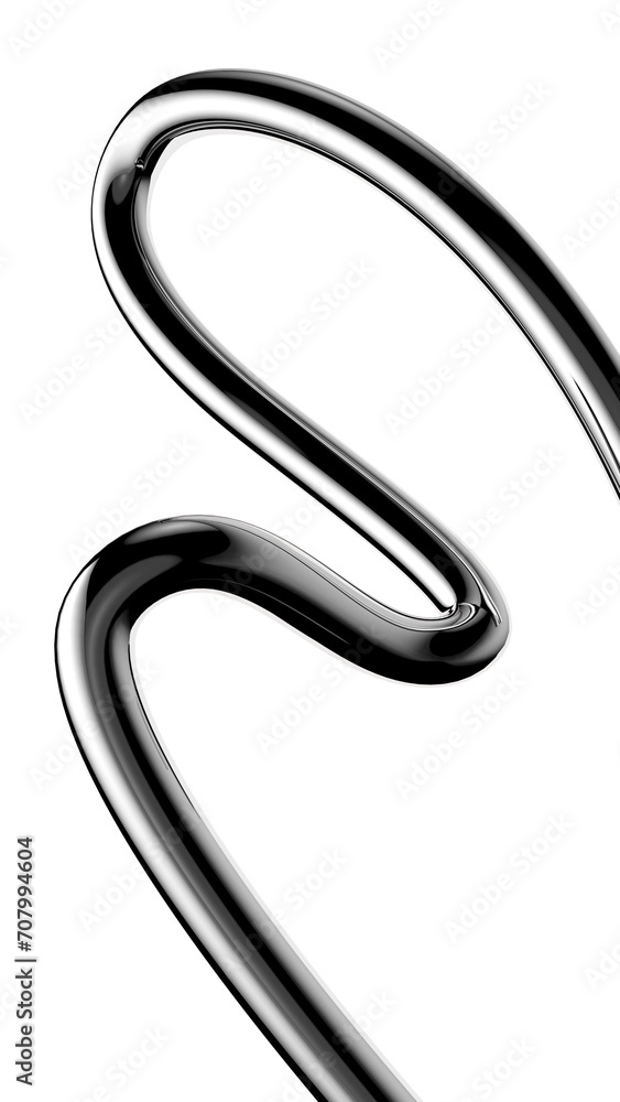 Aufkleber y2k chrome curved line shape isolated. futuristic metallic rope element background