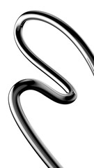 Y2K chrome curved line shape isolated. Futuristic metallic rope element background