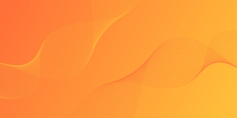 Abstract background with waves for banner. Medium banner size. Vector background with lines. Element for design isolated on orange and yellow gradient. Orange color.Brochure, booklet