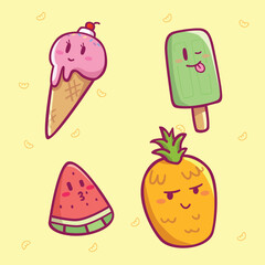 Cute Cartoon Summer Food Theme vector art for kids