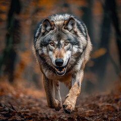 Timber wolf coming towards camera