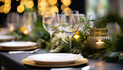 Celebration of elegance, dining table adorned with decorations generated by AI