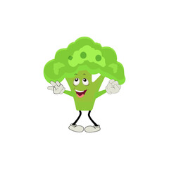 Broccoli mascot cartoon in vector. Cute happy smiling broccoli vegetable set collection. Vector flat cartoon character illustration icon design. content, happy, green smile, cheerful Face Emotion.