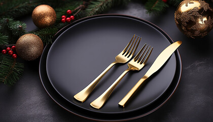 Shiny gold gift on table, Christmas decoration generated by AI