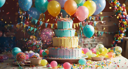 Fototapeta na wymiar Birthday Cake with decorations - AI generated
