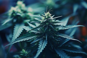 Close-up view of a marijuana plant