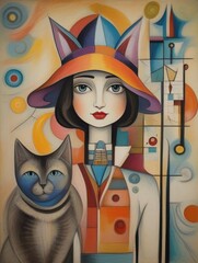 Woman with cat Painting  wall art