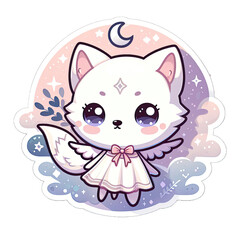 Generative AI Cute Little Wolf Sticker, cute little snow wolf sticker, little wolf stickers, adorable polar wolf stickers, funny wolf stickers, cute little white wolf stickers, baby wolf sticker