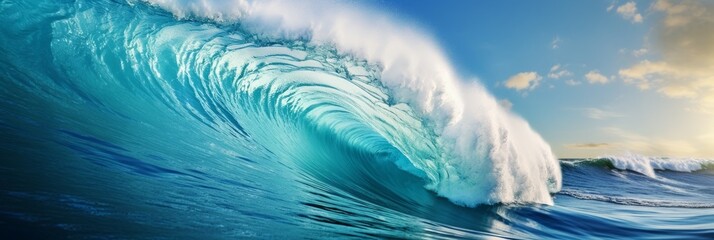 Fototapeta na wymiar Big wave from the ocean breaking in on itself with inside view