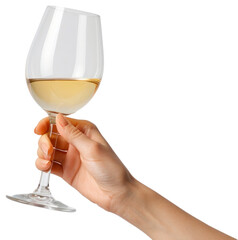 Hand holding a glass of wine illustration PNG element cut out transparent isolated on white...