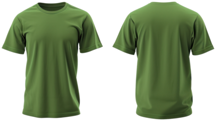 Green T-shirt template with nothing neat, mockup for design and print. T-shirtT-shirt front and back view illustration PNG element cut out transparent isolated on white background ,PNG file ,
