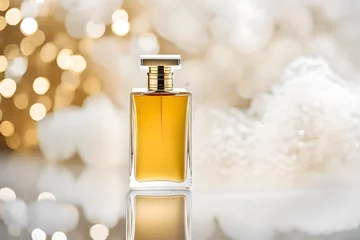 Fotobehang perfume spray flacon in  bright and shiny and  blurry white background , luxury and delicate cosmetics branding © eric