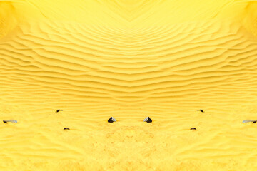 Sand dunes in selective focus. Wild desert. Sand background in the shape of a heart on a background...