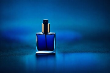 perfume flacon template , blue pigment powder and colored sand background tiltshift blur