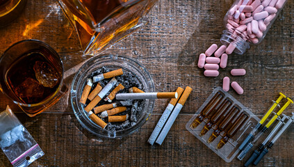Addictive substances, including alcohol, cigarettes and drugs