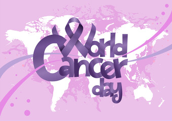 World Cancer Day. Purple ribbon concept. Vector illustration.