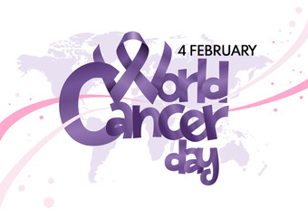 Obraz premium World Cancer Day. Purple ribbon concept. Vector illustration.