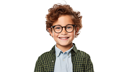 Happy Boy from France Wearing Glasses on a transparent background