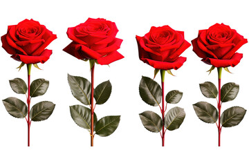 Red Rose Set Close-Up, Isolated on White with Clipping Path, Suitable for White or Transparent Background