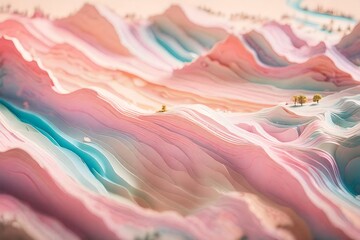 pink and blue abstract wavy layred landscape , tiltshift blur , surreal miniature planet surface - obrazy, fototapety, plakaty