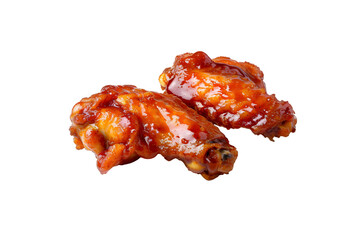 Spicy chicken wings with red sauce isolated on transparent background