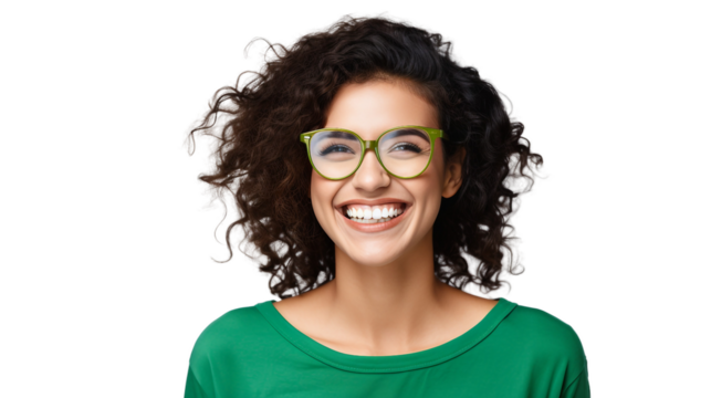 Happy Girl from Brazil Wearing Glasses on a transparent background