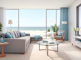 Modern living room interior design in a coastal style property.