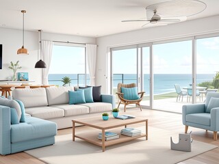 Modern living room interior design in a coastal style property.