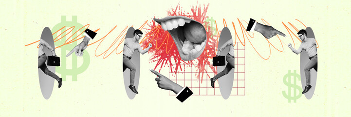 Collage image sketch of busy man working hard chief control scream isolated on creative background