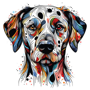 Abstract head of dalmatian dog  pembroke from multicolored paints colored drawing vector illustration