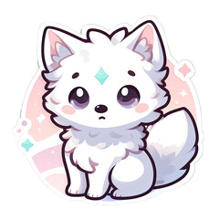 Obraz na płótnie Canvas Generative AI Cute Little Wolf Sticker, cute little snow wolf sticker, little wolf stickers, adorable polar wolf stickers, funny wolf stickers, cute little white wolf stickers, baby wolf sticker