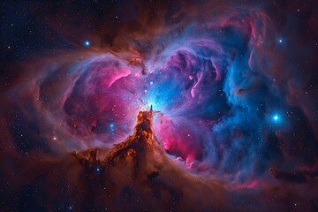 closeup large star formation sky vibrant nebula super cool rocket attribution interconnected human gemini twins young crown fire gods creation - obrazy, fototapety, plakaty