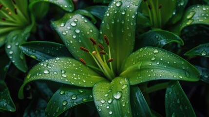 Fototapeta premium Lily after the rain with drops.