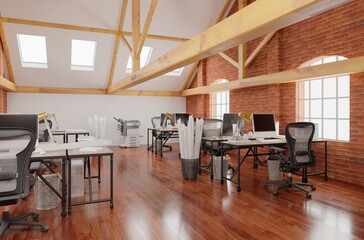 Modern bright coworking office interior.