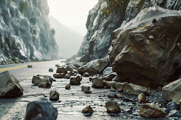 土砂崩れにより塞がれた道路