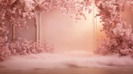 A dreamy and ethereal pink background, softly lit and infused with a rosy glow, creating an enchanting and romantic visual experience.