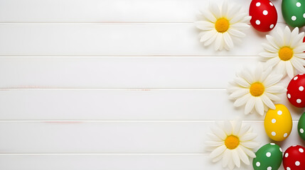 Easter egg and daisy flower on white background, easter wallpaper, colorful easter egg for easter day