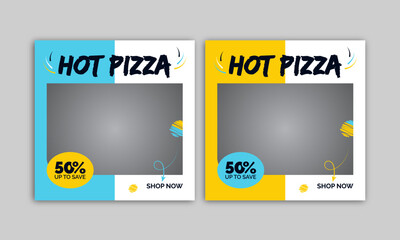 Pizza social media banner design illustration. Food social media post vector template. Square size.