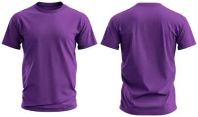 Purple T-shirt template with nothing neat, mockup for design and print. T-shirtT-shirt front and back view illustration PNG element cut out transparent isolated on white background ,PNG file.