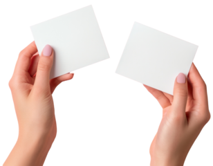 Blank white business card mockups on hand illustration PNG element cut out transparent isolated on white background ,PNG file ,artwork graphic design.